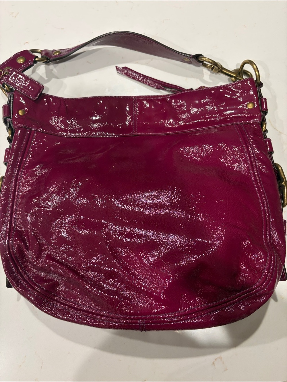 Coach Zoe Patent Leather Shoulder Bag - Wildberry - Picture 5 of 11